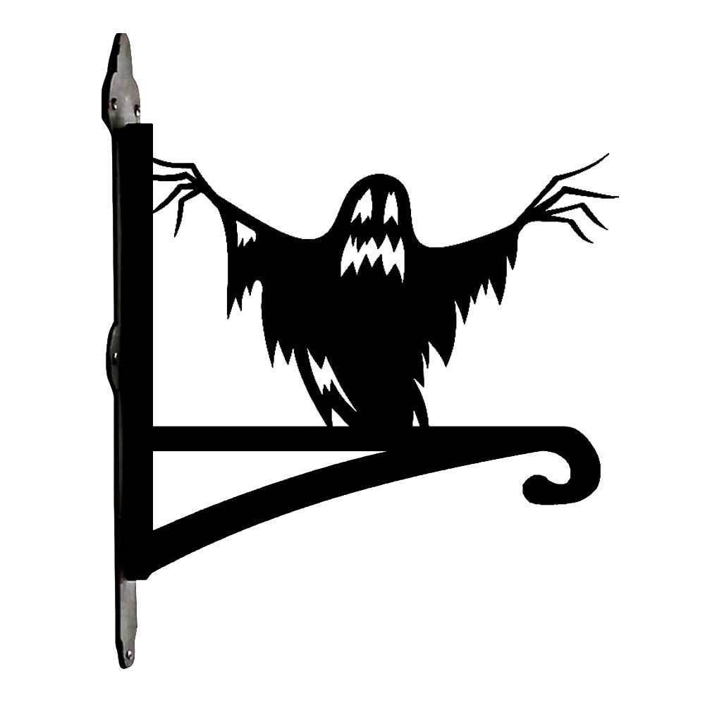 Spooky ghost metal hanging basket bracket mounted on outdoor wall for plant decoration