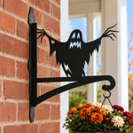 Spooky ghost metal hanging basket bracket mounted on outdoor wall for plant decoration