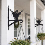 Spooky ghost metal hanging basket bracket mounted on outdoor wall for plant decoration