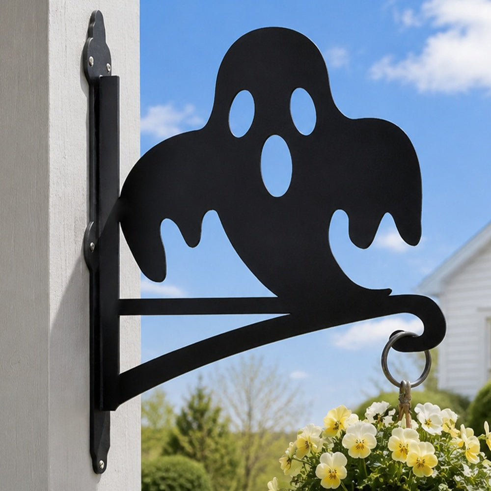 Spooky ghost metal hanging basket bracket mounted on outdoor wall for plant decoration