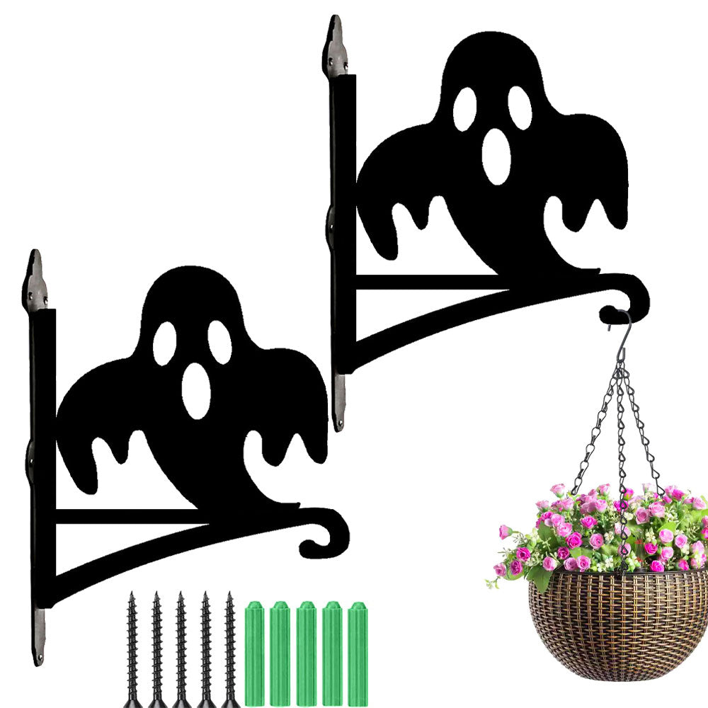 Spooky ghost metal hanging basket bracket mounted on outdoor wall for plant decoration