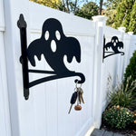 Spooky ghost metal hanging basket bracket mounted on outdoor wall for plant decoration