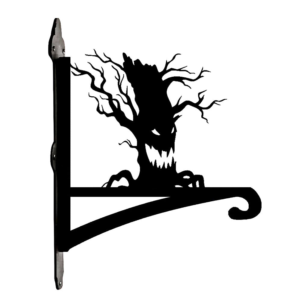 Spooky tree metal hanging basket bracket mounted on outdoor wall for plant decoration