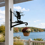 Spooky tree metal hanging basket bracket mounted on outdoor wall for plant decoration