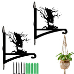Spooky tree metal hanging basket bracket mounted on outdoor wall for plant decoration
