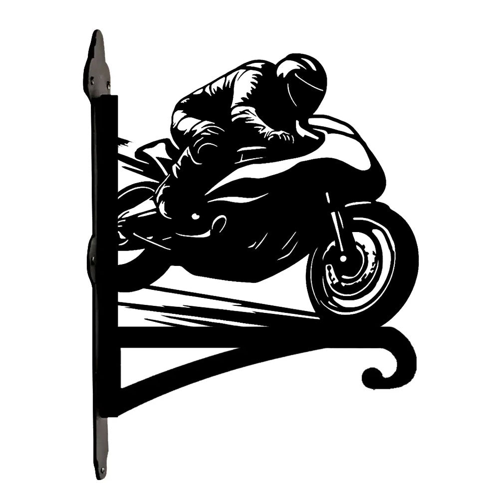 Sportbike motorcycle racing rider metal hanging basket bracket mounted on outdoor wall for plant decoration