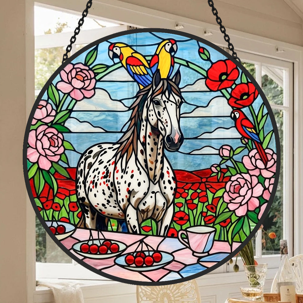 Spotted appaloosa horse stained glass suncatcher window hanging, suitable for home and garden decoration
