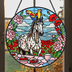 Spotted appaloosa horse stained glass suncatcher window hanging, suitable for home and garden decoration