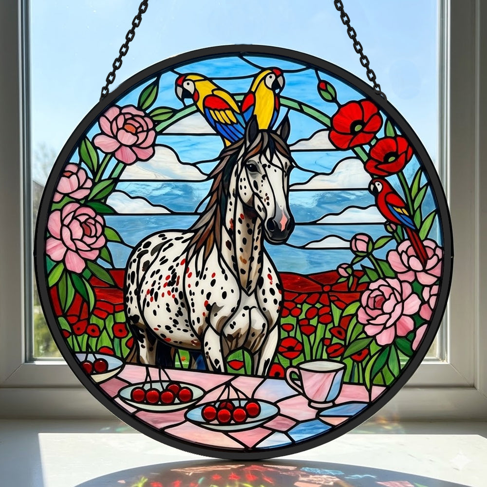 Spotted appaloosa horse stained glass suncatcher window hanging, suitable for home and garden decoration
