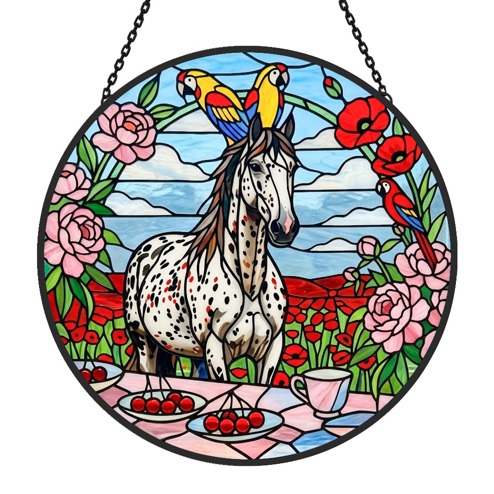 Spotted appaloosa horse stained glass suncatcher window hanging, suitable for home and garden decoration