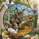Spring donkey and ducklings stained glass suncatcher window hanging, suitable for home and garden decoration