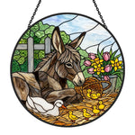 Spring donkey and ducklings stained glass suncatcher window hanging, suitable for home and garden decoration