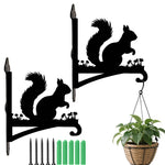 Squirrel metal hanging basket bracket mounted on outdoor wall for plant decoration