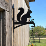 Squirrel metal hanging basket bracket mounted on outdoor wall for plant decoration