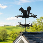 Squirrel metal weather vane with directional arrows and mounting rod, outdoor roof and garden decoration
