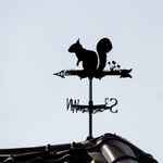 Squirrel metal weather vane with directional arrows and mounting rod, outdoor roof and garden decoration