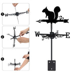 Squirrel metal weather vane with directional arrows and mounting rod, outdoor roof and garden decoration