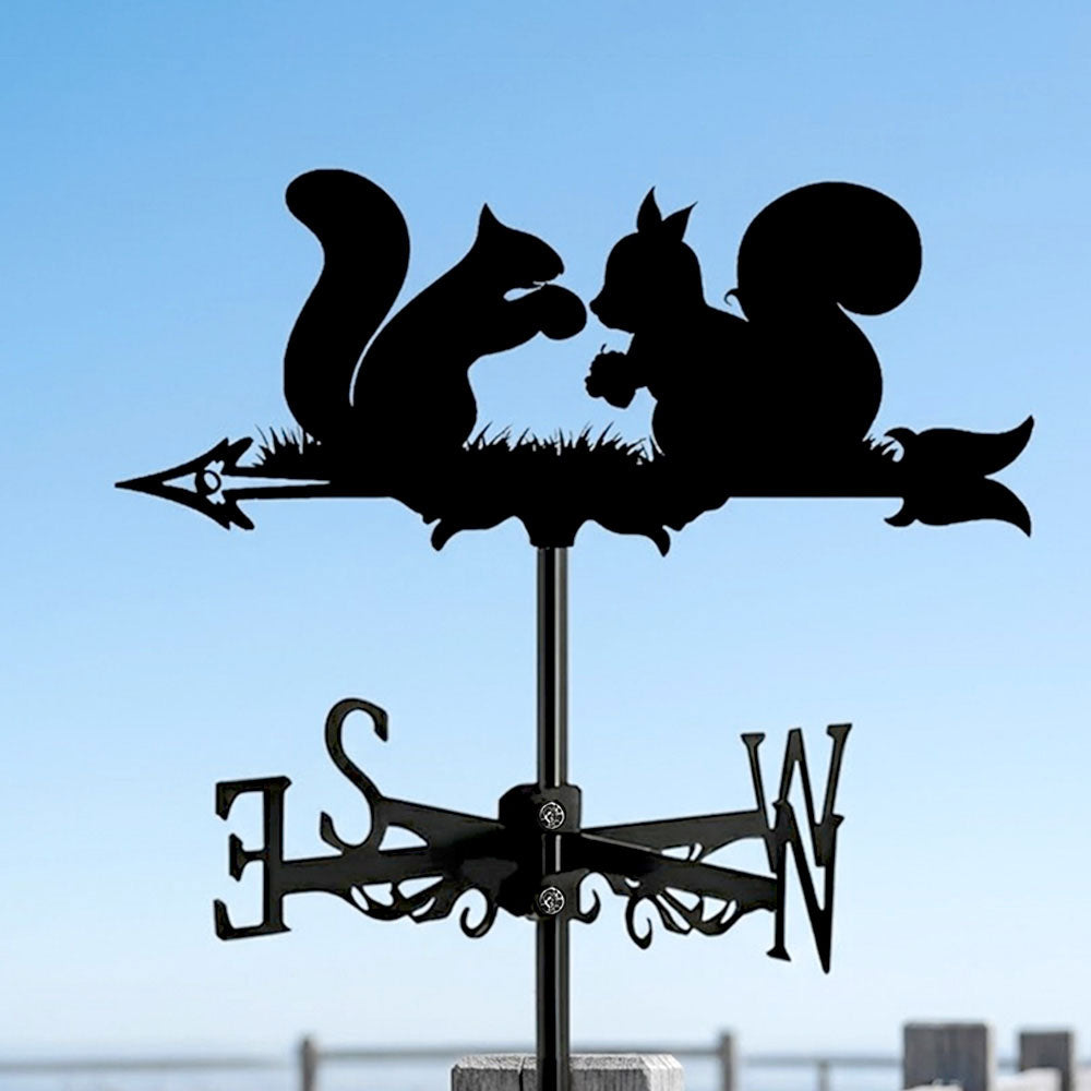 Squirrels metal weather vane with directional arrows and mounting rod, outdoor roof and garden decoration