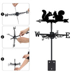 Squirrels metal weather vane with directional arrows and mounting rod, outdoor roof and garden decoration