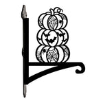 Stacked halloween pumpkins metal hanging basket bracket mounted on outdoor wall for plant decoration