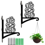 Stacked halloween pumpkins metal hanging basket bracket mounted on outdoor wall for plant decoration
