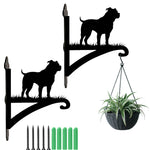 Staffordshire bull terrier metal hanging basket bracket mounted on outdoor wall for plant decoration