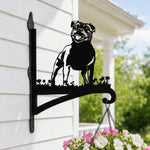 Staffordshire bull terrier metal hanging basket bracket mounted on outdoor wall for plant decoration