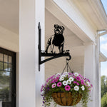 Staffordshire bull terrier metal hanging basket bracket mounted on outdoor wall for plant decoration