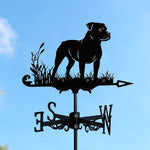Staffordshire bull terrier metal weather vane with directional arrows and mounting rod, outdoor roof and garden decoration