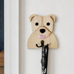 Staffordshire Bull Terrier wooden dog wall hook key and leash holder for home entryway organizer