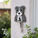 Staffordshire Bull Terrier wooden dog wall hook key and leash holder for home entryway organizer