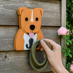 Staffordshire Bull Terrier wooden dog wall hook key and leash holder for home entryway organizer