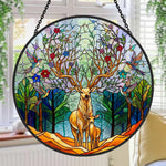 stag and fawn in woodland stained glass suncatcher window hanging, suitable for home and garden decoration.