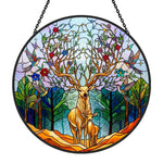 stag and fawn in woodland stained glass suncatcher window hanging, suitable for home and garden decoration.