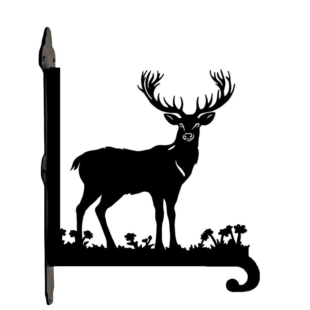 Stag in meadow metal hanging basket bracket mounted on outdoor wall for plant decoration