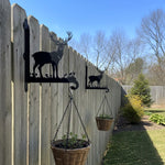 Stag in meadow metal hanging basket bracket mounted on outdoor wall for plant decoration