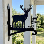 Stag in meadow metal hanging basket bracket mounted on outdoor wall for plant decoration