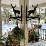 Stag in meadow metal hanging basket bracket mounted on outdoor wall for plant decoration