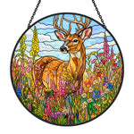 stag in wildflower meadow stained glass suncatcher window hanging, suitable for home and garden decoration.