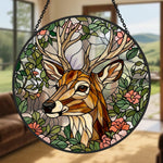 stag with flowers stained glass suncatcher window hanging, suitable for home and garden decoration.