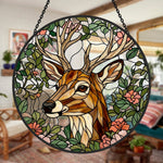 stag with flowers stained glass suncatcher window hanging, suitable for home and garden decoration.