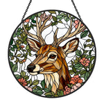 stag with flowers stained glass suncatcher window hanging, suitable for home and garden decoration.