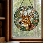 Stag with flowers stained glass suncatcher window hanging, suitable for home and garden decoration