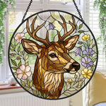 stag with wildflowers stained glass suncatcher window hanging, suitable for home and garden decoration.