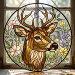 stag with wildflowers stained glass suncatcher window hanging, suitable for home and garden decoration.