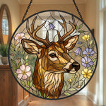 stag with wildflowers stained glass suncatcher window hanging, suitable for home and garden decoration.