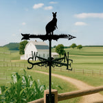 Standing kangaroo metal weather vane with directional arrows and mounting rod, outdoor roof and garden decoration