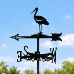 Stork on nest metal weather vane with directional arrows and mounting rod, outdoor roof and garden decoration