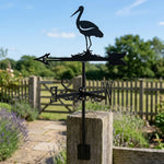 Stork on nest metal weather vane with directional arrows and mounting rod, outdoor roof and garden decoration