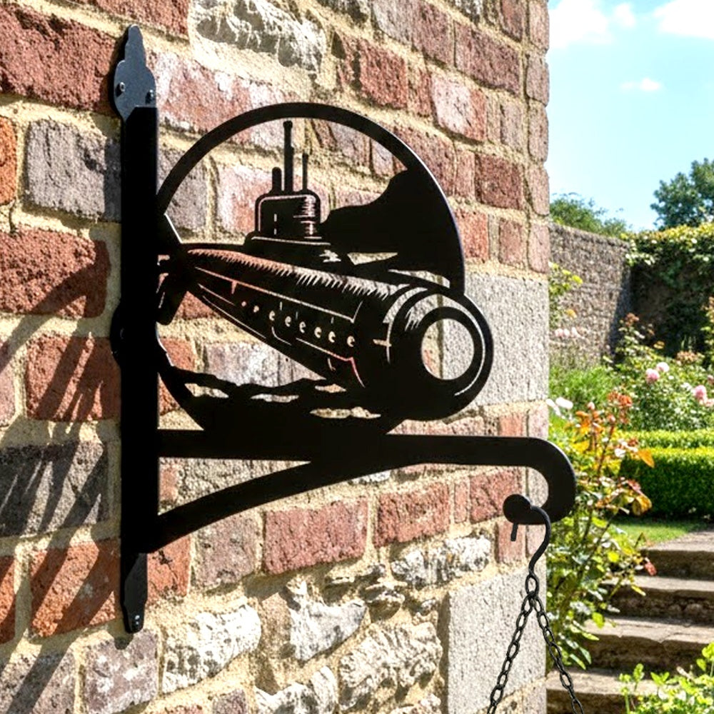 Submarine navy metal hanging basket bracket mounted on outdoor wall for plant decoration